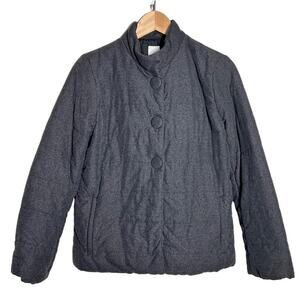 Gray Wool Blend Puffer Jacket Quilted Button Up‎ Coat Warm Casual Outerwear
